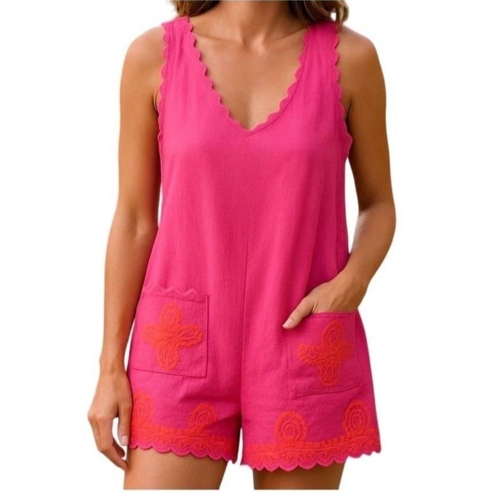 J.Marie Pink Sleeveless Romper with Scalloped Trim